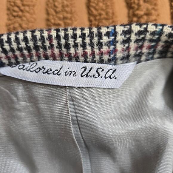 Vtg 90s Men Prince of Wales Check Tweed Prep Classic Wool Blazer Sport Coat 44L - Picture 4 of 11